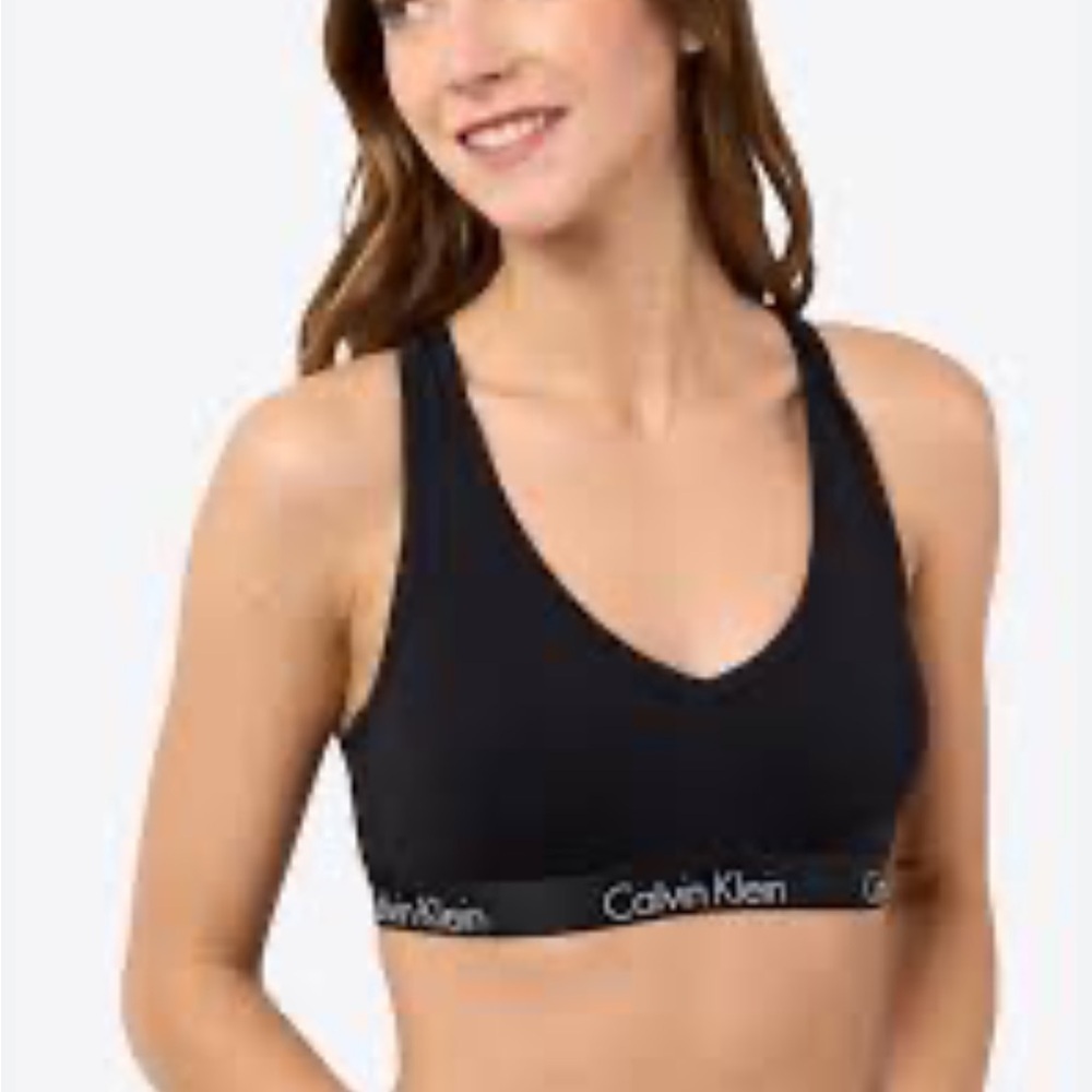 Calvin Klein black Racerback cotton vneck Sports Bra - Picture 7 of 8